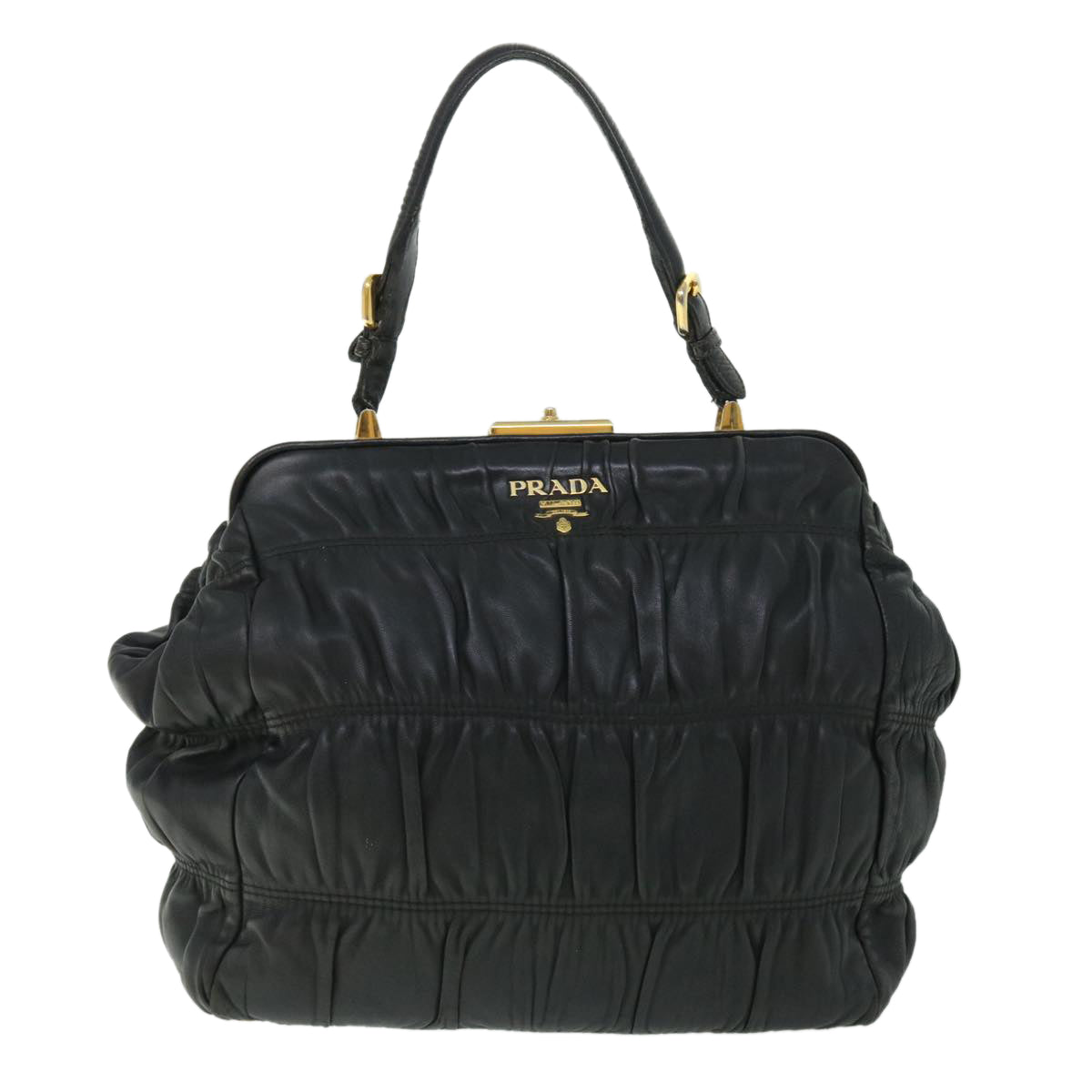 PRADA Hand Bag Leather Black Auth 53384