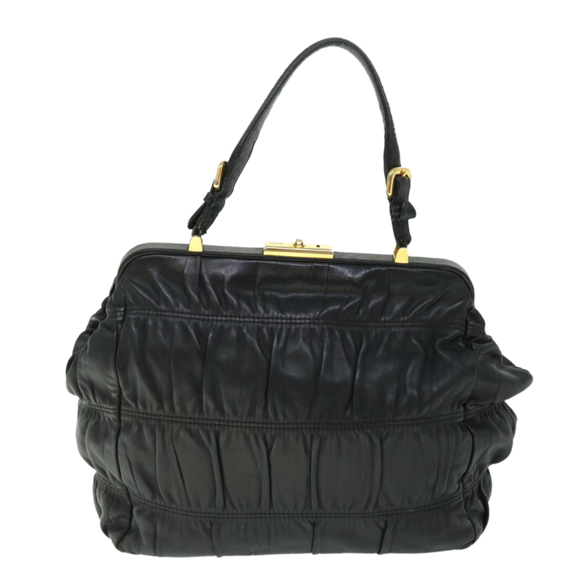 PRADA Hand Bag Leather Black Auth 53384 - 0
