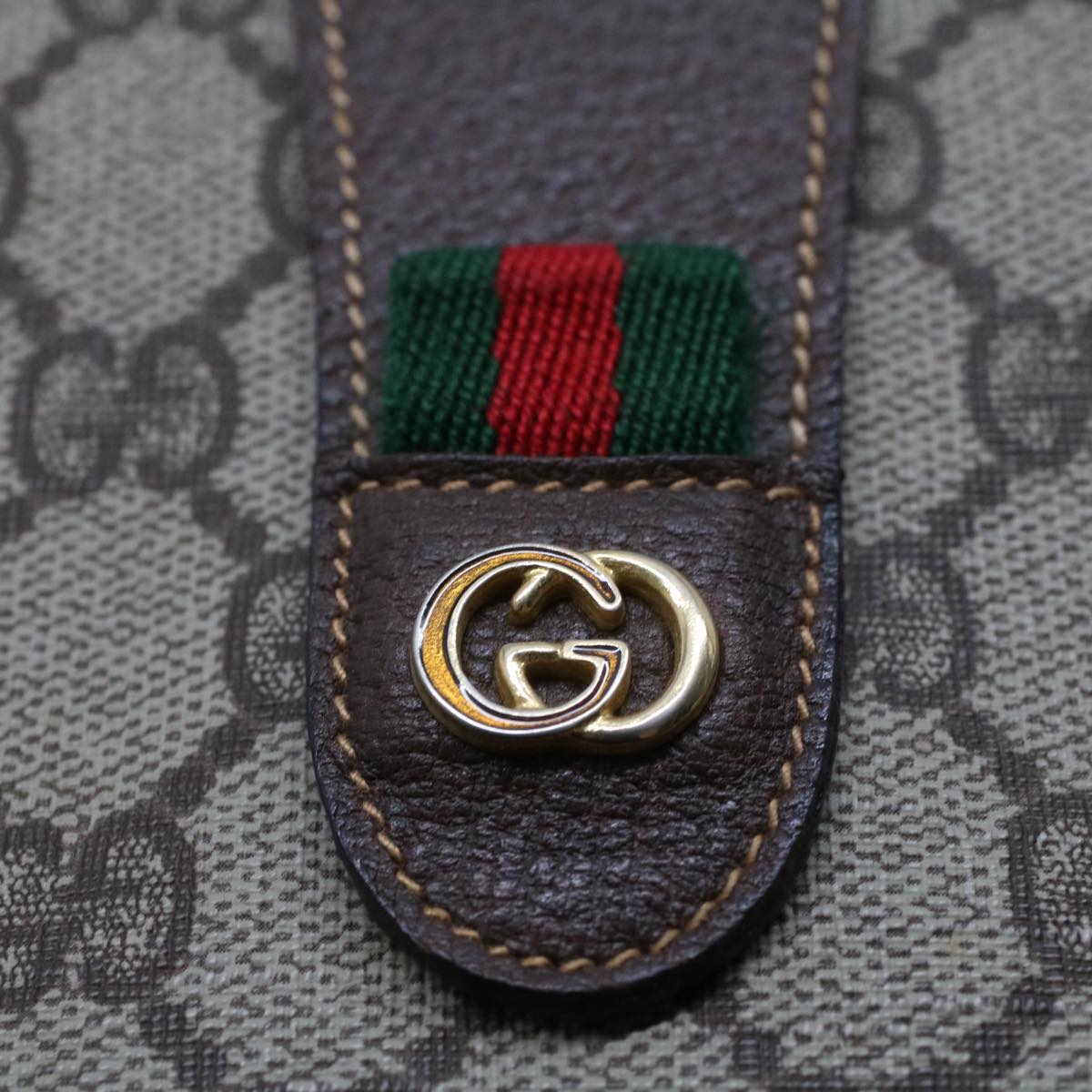 GUCCI GG Canvas Web Sherry Line Clutch Bag Beige Red Green 014 122 Auth 53385