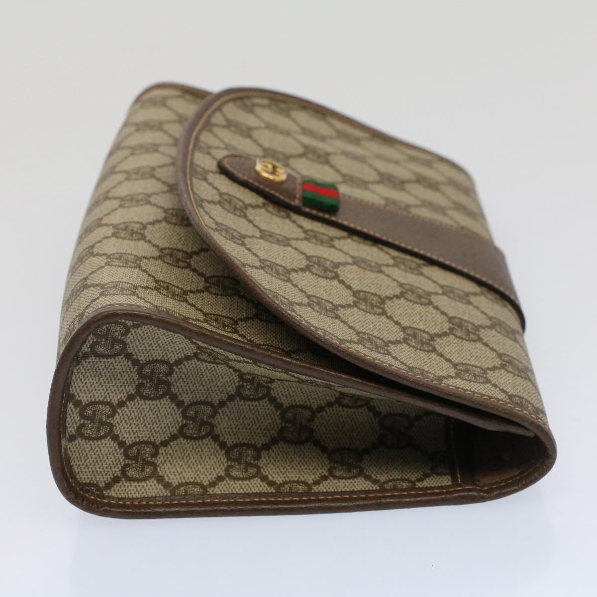 GUCCI GG Canvas Web Sherry Line Clutch Bag Beige Red Green 014 122 Auth 53385