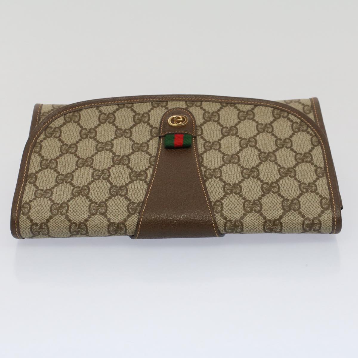 GUCCI GG Canvas Web Sherry Line Clutch Bag Beige Red Green 014 122 Auth 53385