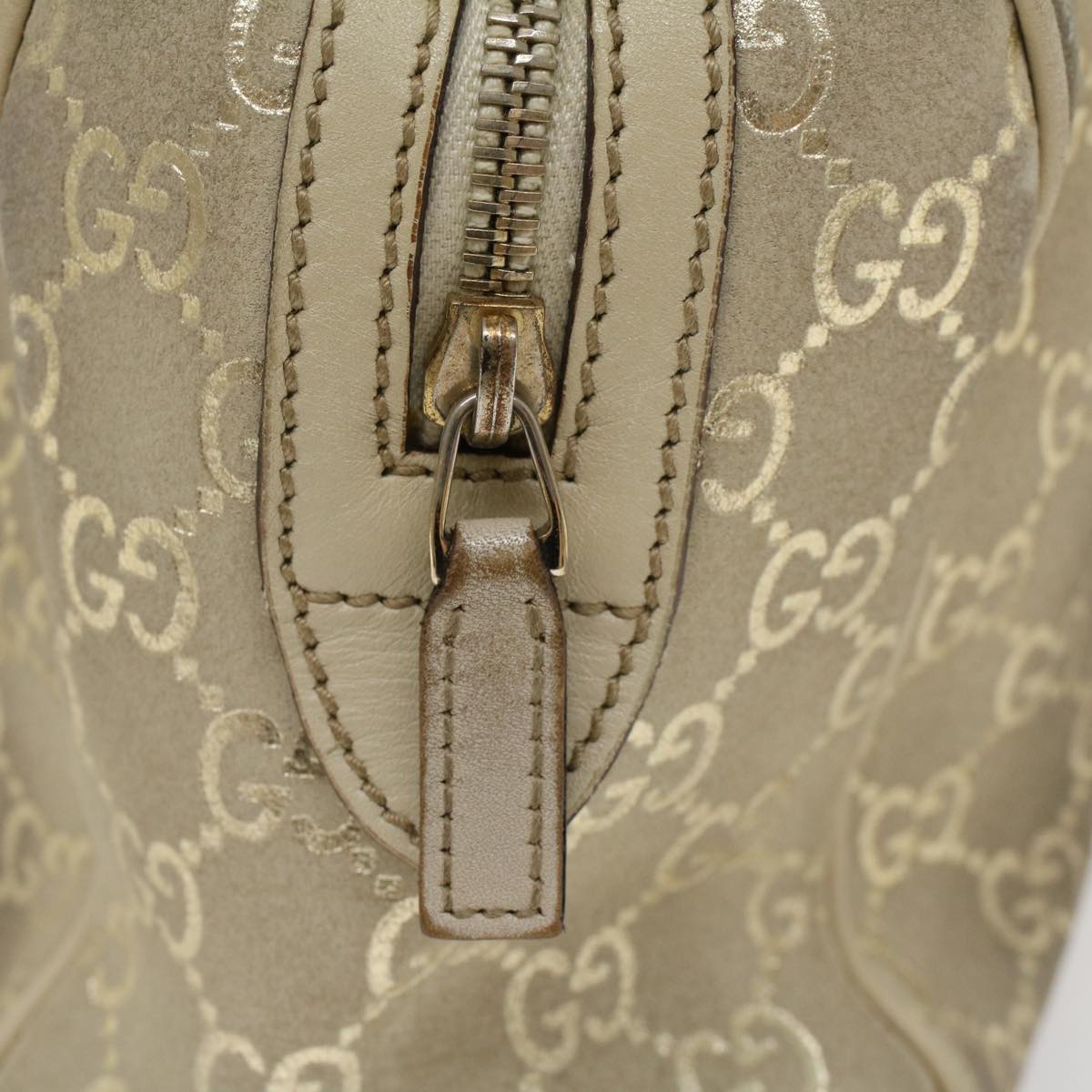 GUCCI GG Canvas Shoulder Bag Leather Beige 152457 Auth 53387