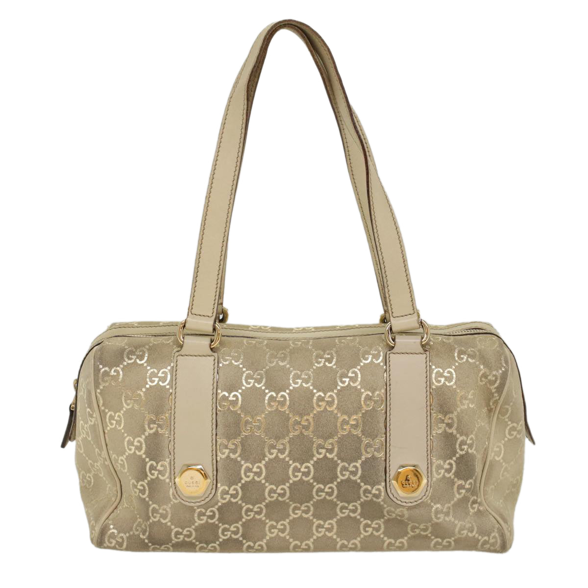 GUCCI GG Canvas Shoulder Bag Leather Beige 152457 Auth 53387