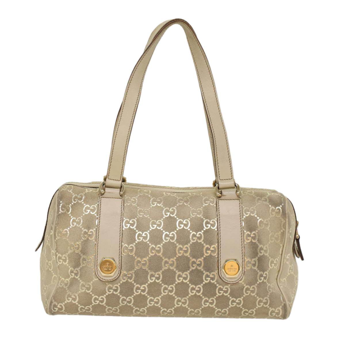 GUCCI GG Canvas Shoulder Bag Leather Beige 152457 Auth 53387