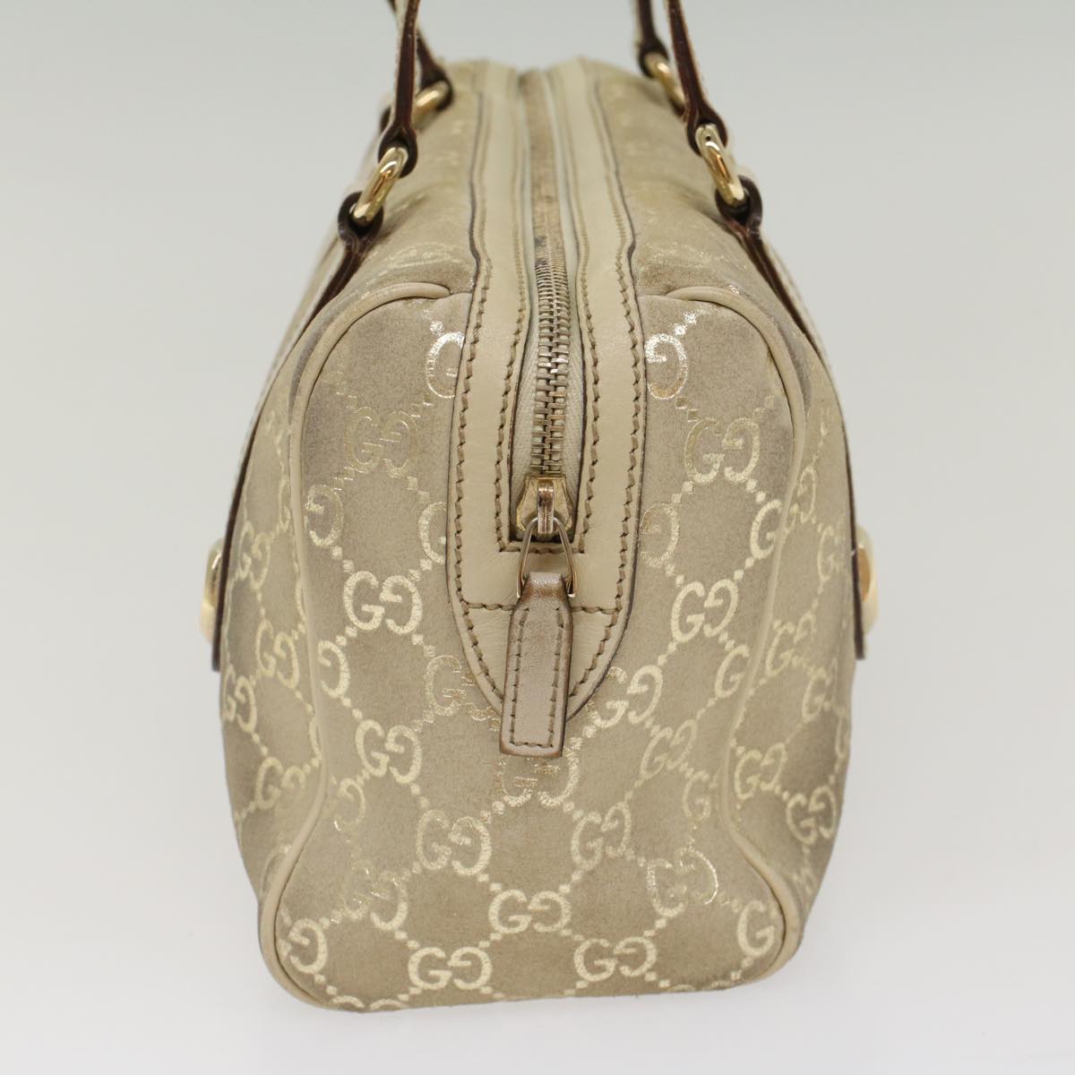 GUCCI GG Canvas Shoulder Bag Leather Beige 152457 Auth 53387