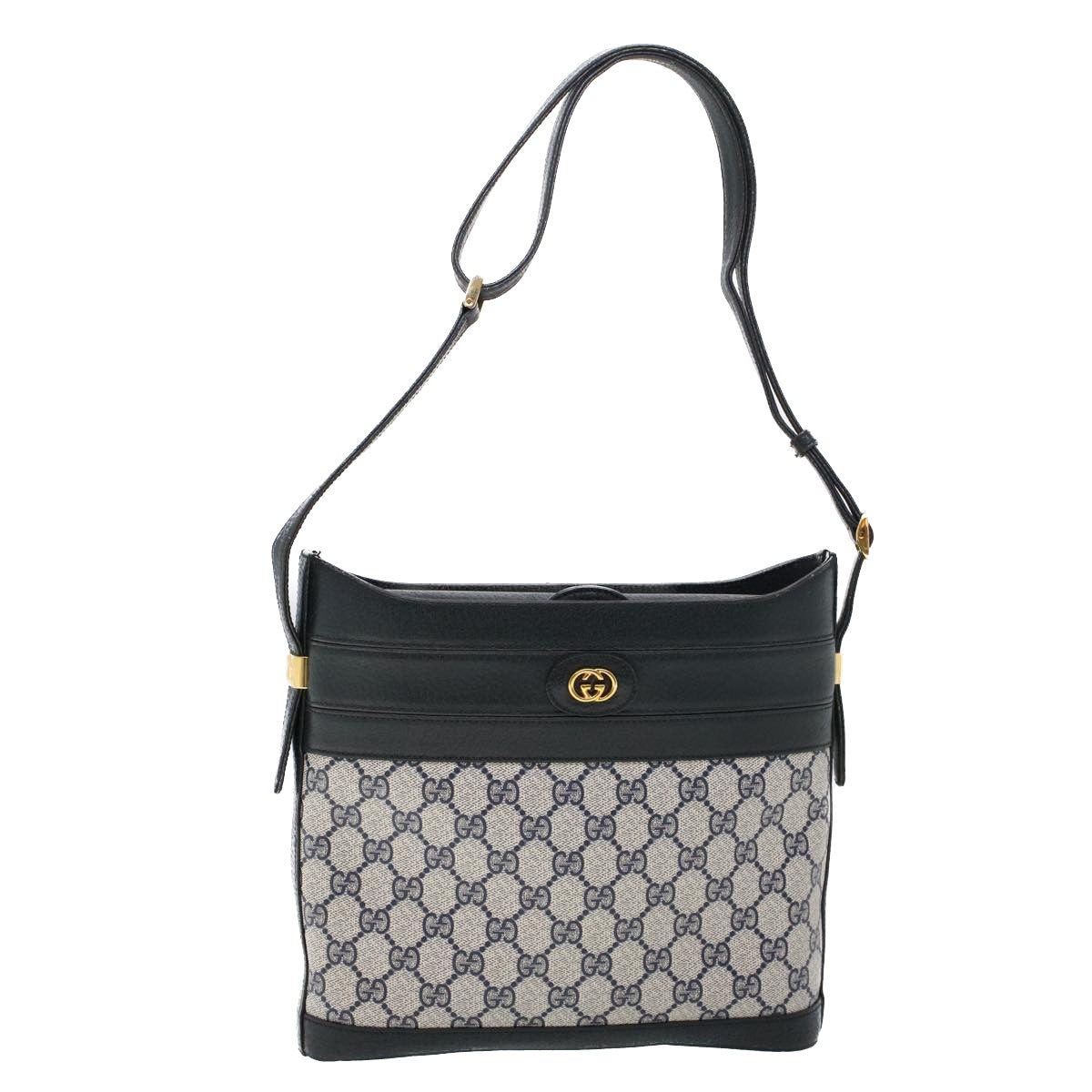 GUCCI GG Canvas Shoulder Bag PVC Leather Navy Auth 53390