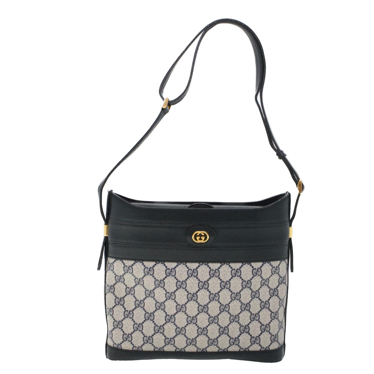 GUCCI GG Canvas Shoulder Bag PVC Leather Navy Auth 53390