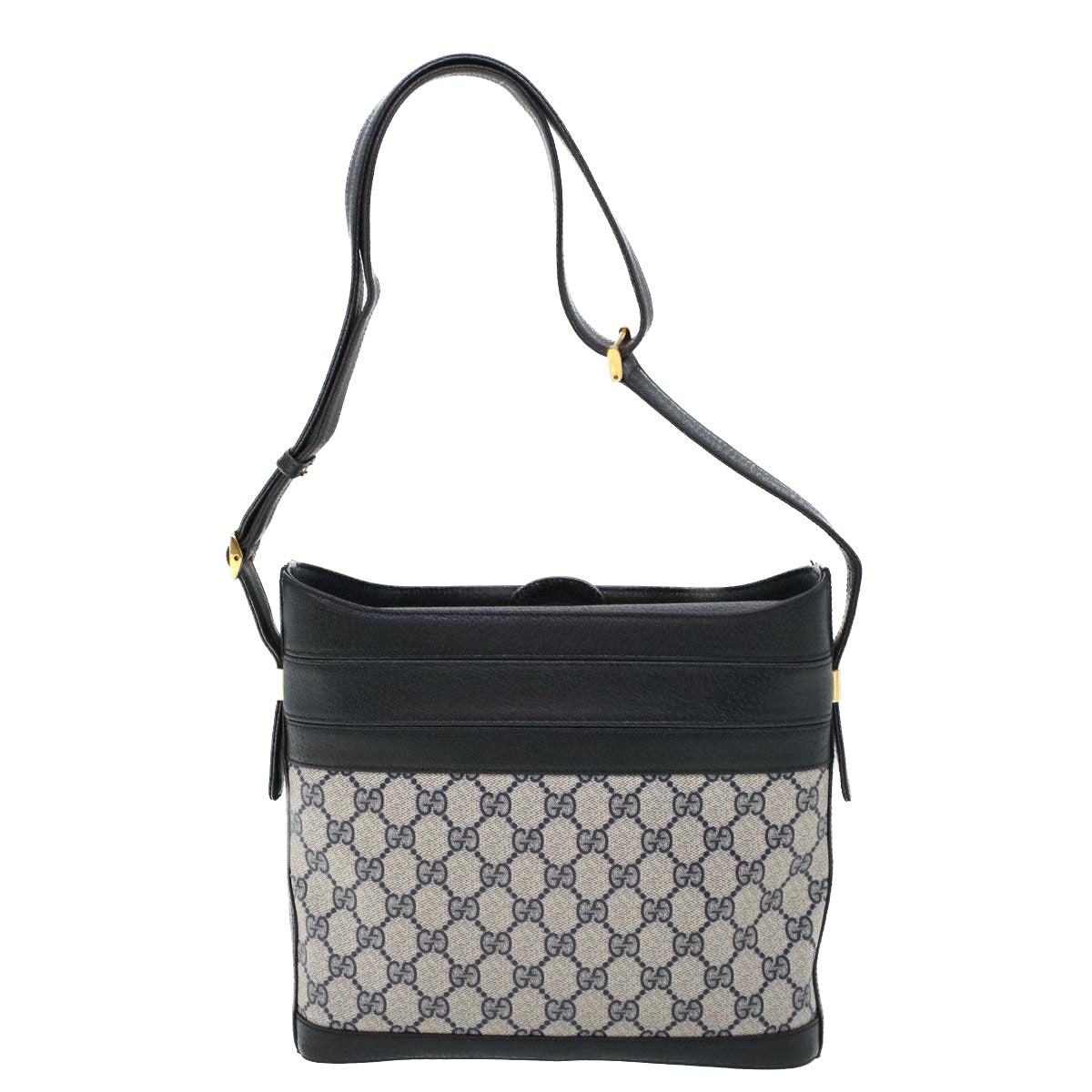 GUCCI GG Canvas Shoulder Bag PVC Leather Navy Auth 53390