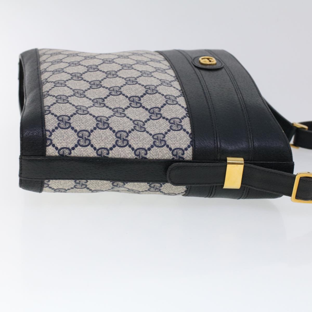 GUCCI GG Canvas Shoulder Bag PVC Leather Navy Auth 53390