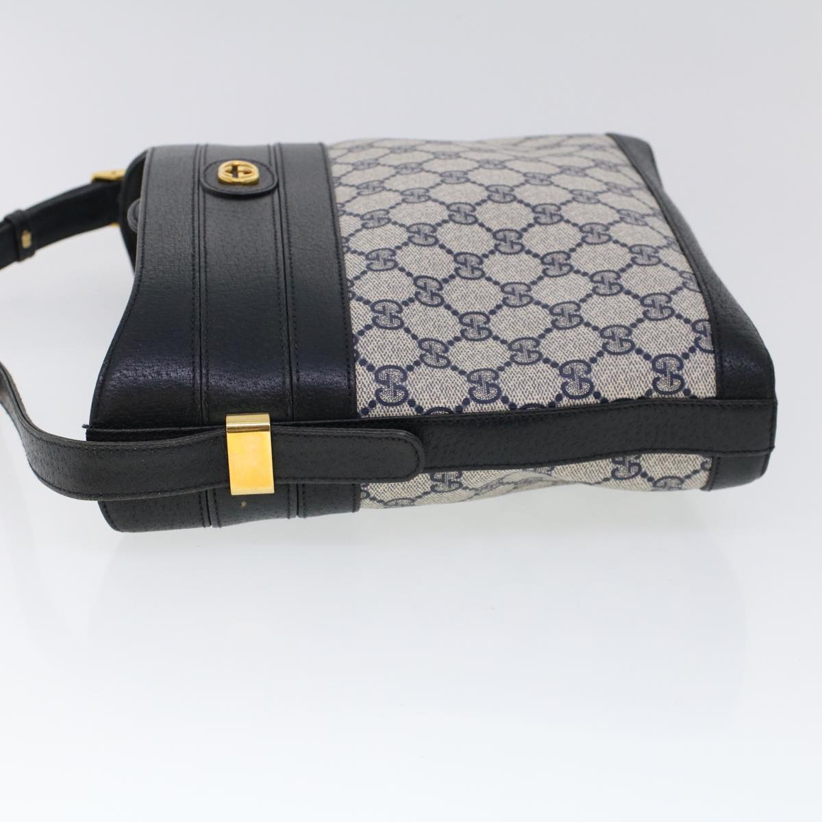 GUCCI GG Canvas Shoulder Bag PVC Leather Navy Auth 53390