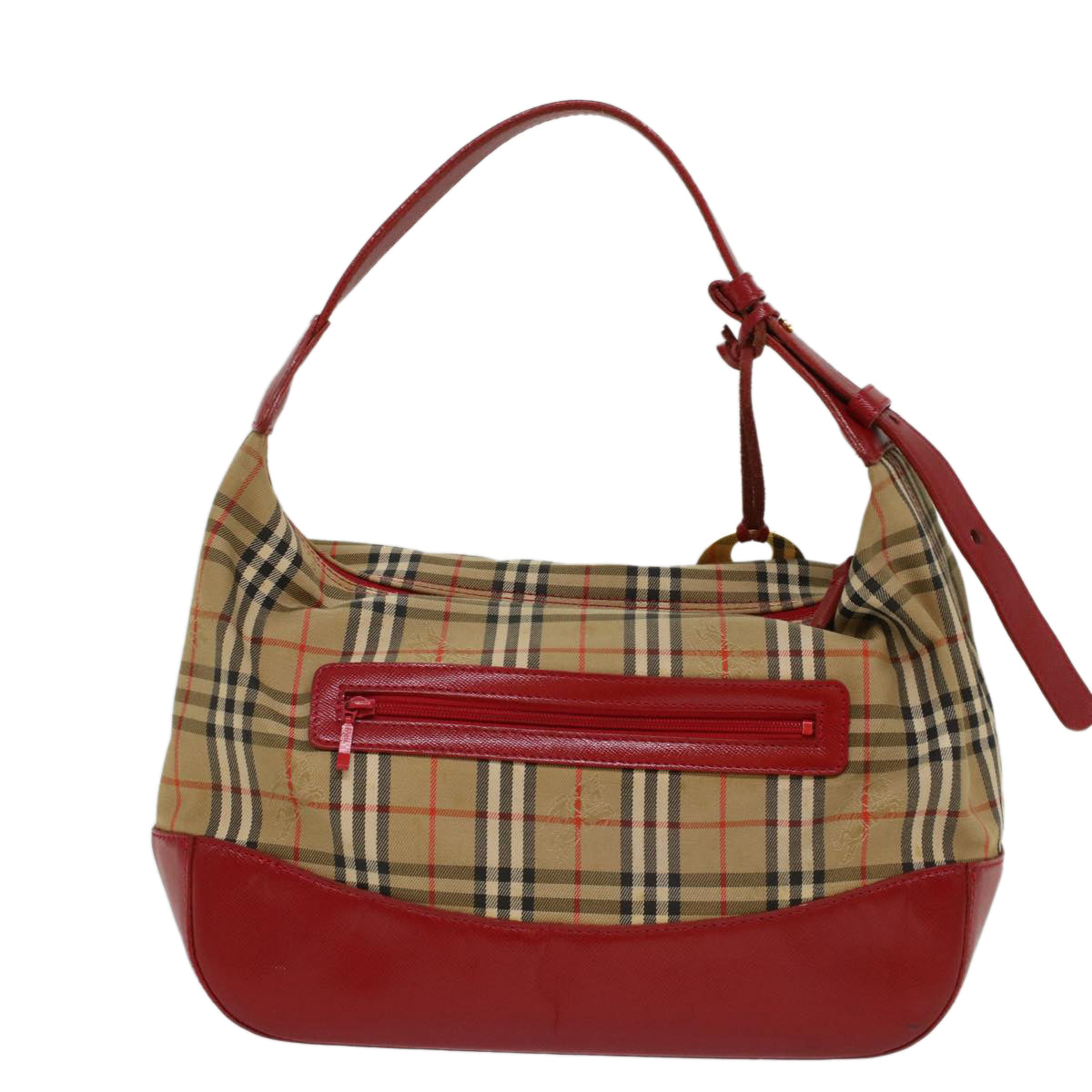 Burberrys Nova Check Hand Bag Canvas Leather Beige Red Auth 53395
