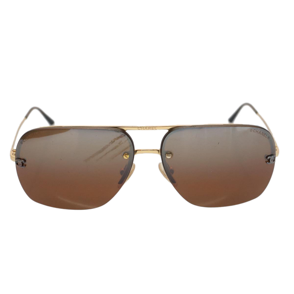 CHANEL Sunglasses Metal Black Gold Tone CC Auth 53401 - 0