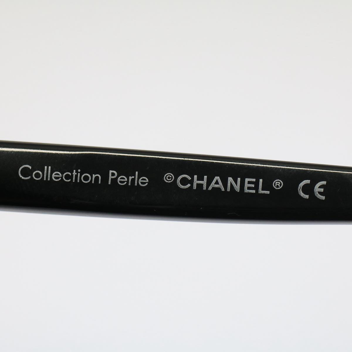 CHANEL Pearl Sunglasses Plastic Black CC Auth 53403