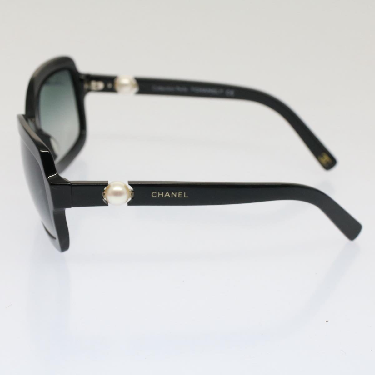 CHANEL Pearl Sunglasses Plastic Black CC Auth 53403