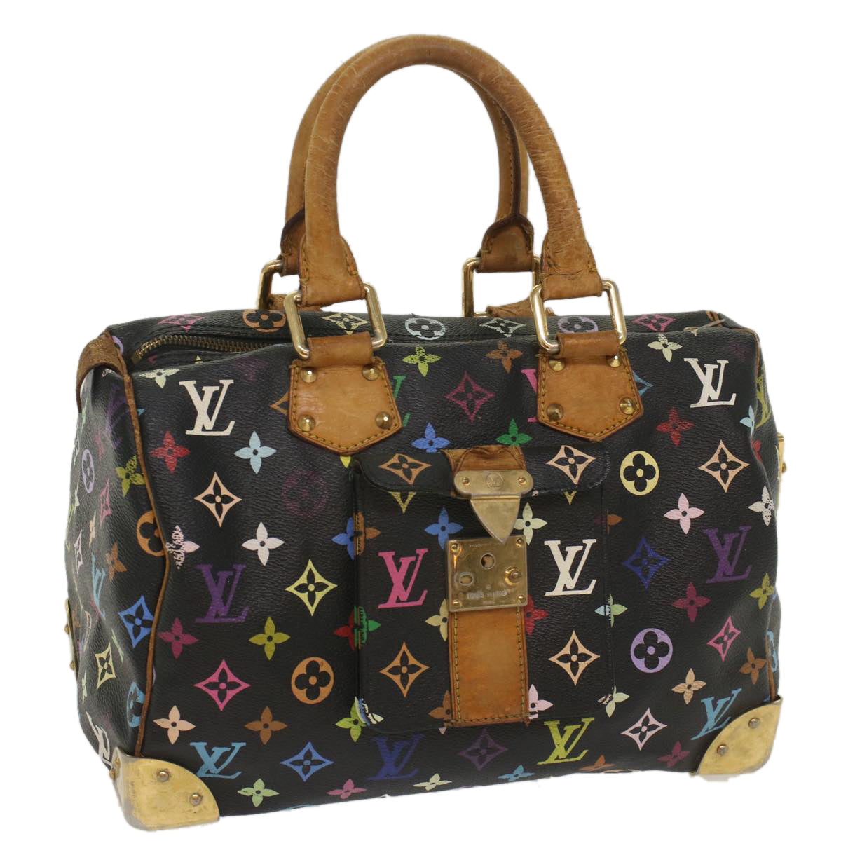 LOUIS VUITTON Monogram Multicolor Speedy 30 Hand Bag Black M92642 LV Auth 53594