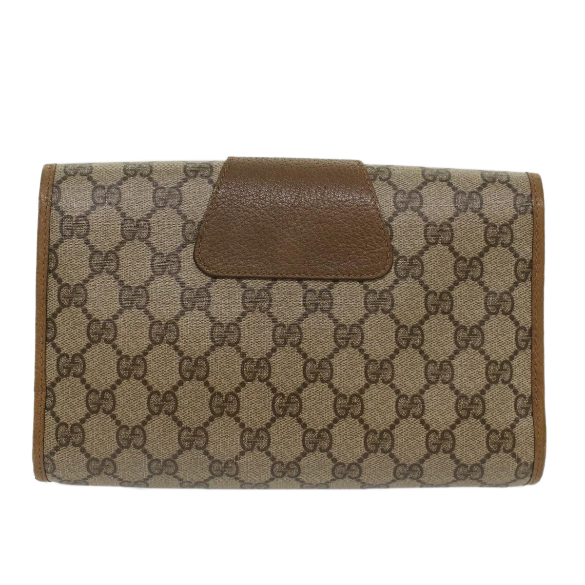 GUCCI GG Canvas Web Sherry Line Clutch Bag PVC Leather Beige Green Auth 53642