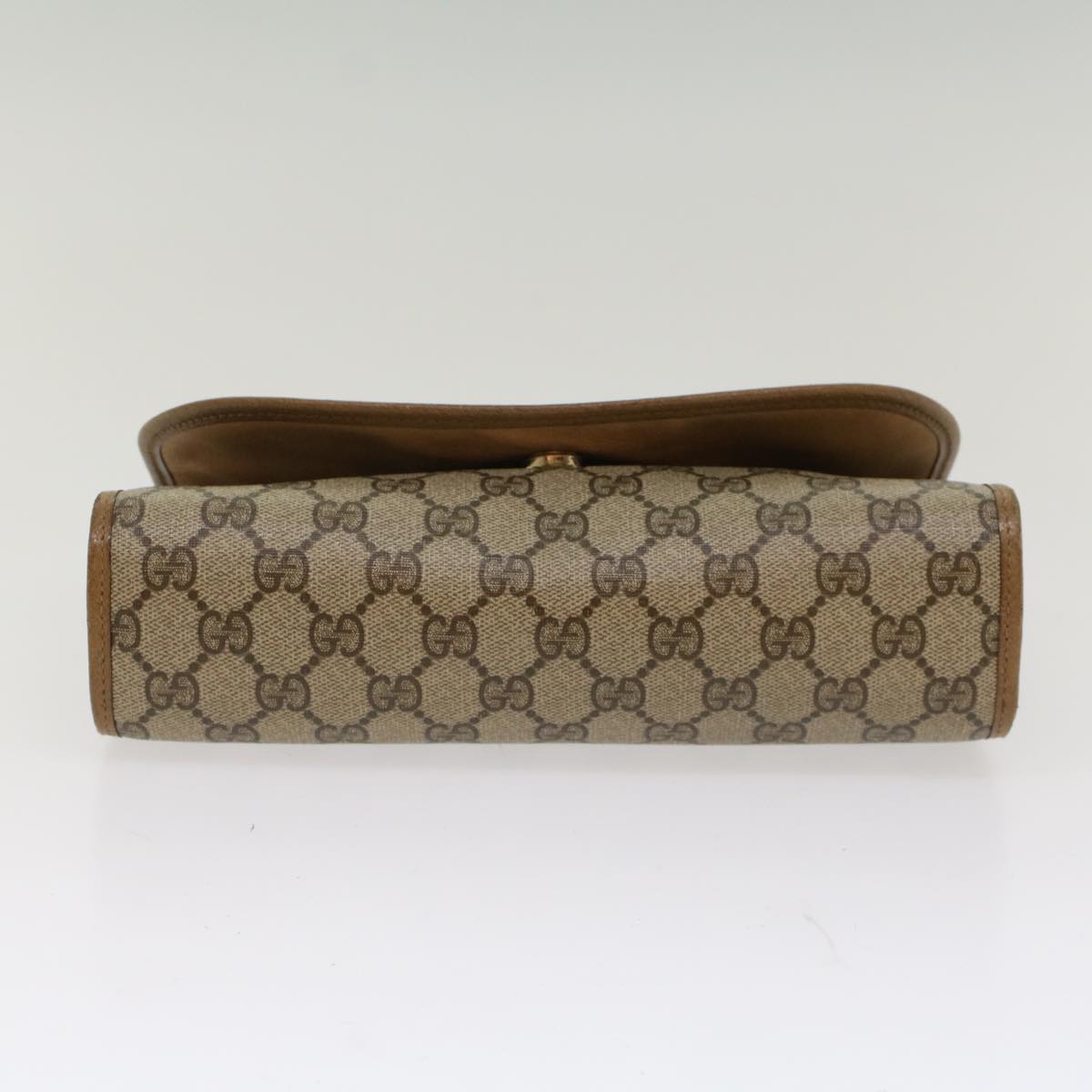 GUCCI GG Canvas Web Sherry Line Clutch Bag PVC Leather Beige Green Auth 53642