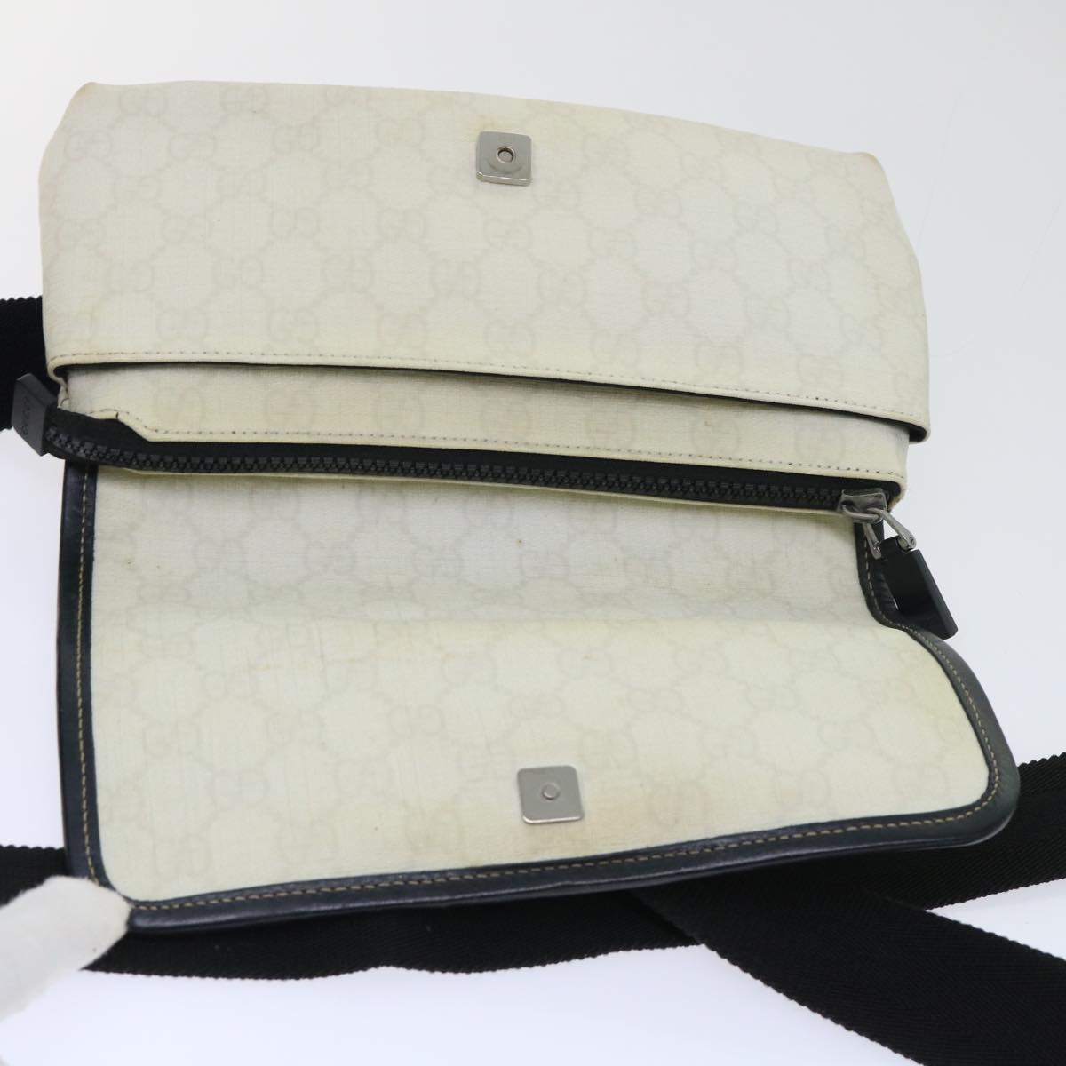 GUCCI GG Supreme Sherry Line Shoulder Bag White Green black 181064 Auth 53644