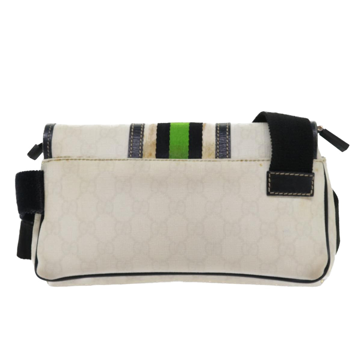 GUCCI GG Supreme Sherry Line Shoulder Bag White Green black 181064 Auth 53644