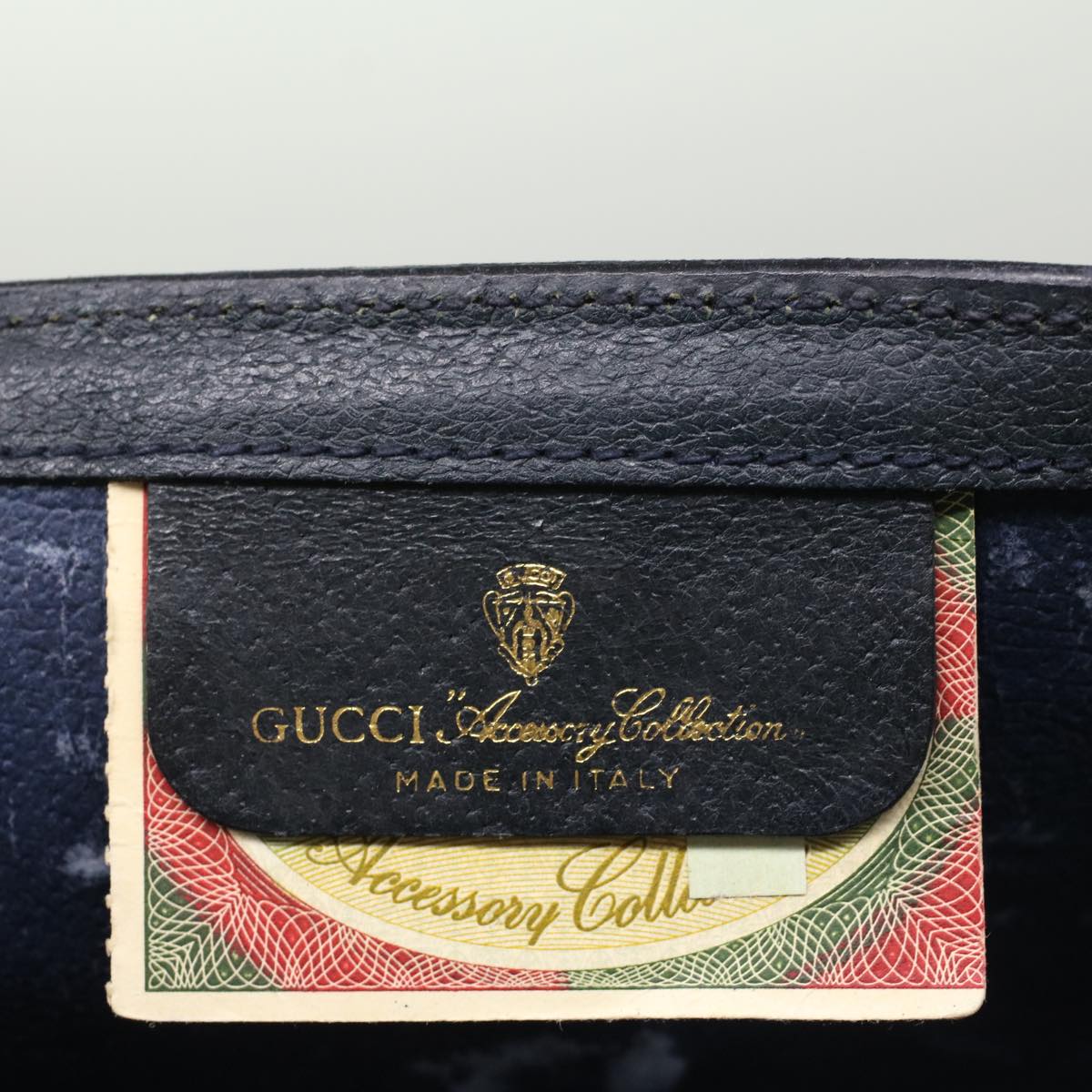 GUCCI GG Canvas Sherry Line Clutch Bag PVC Leather Navy Red Auth 53647