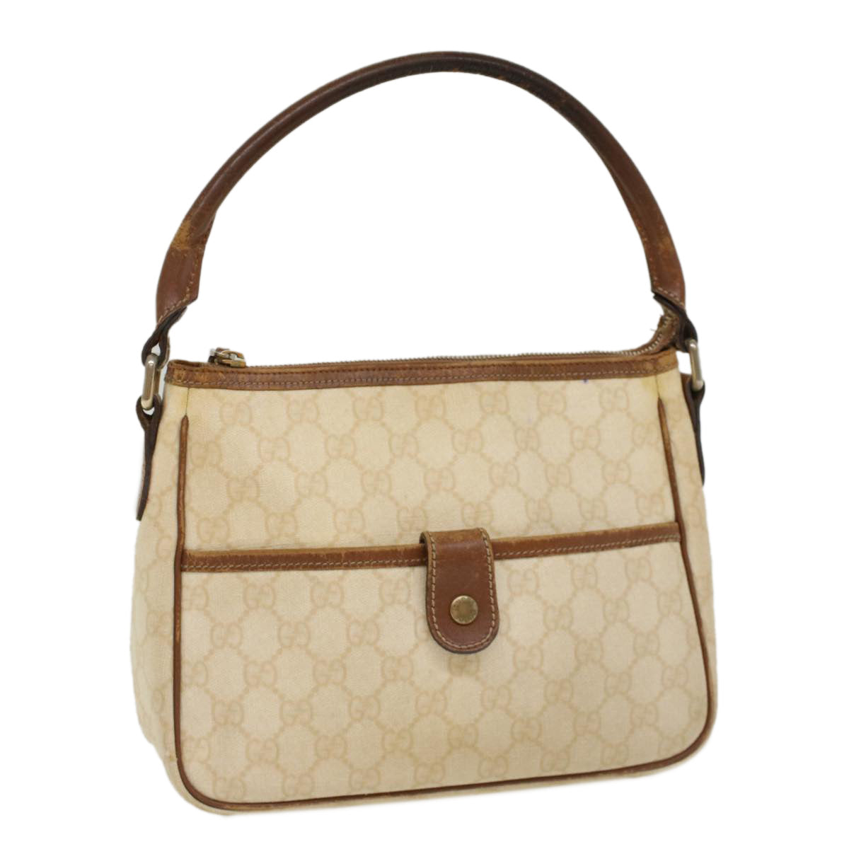 GUCCI GG Canvas Shoulder Bag PVC Leather White Brown Auth 53649