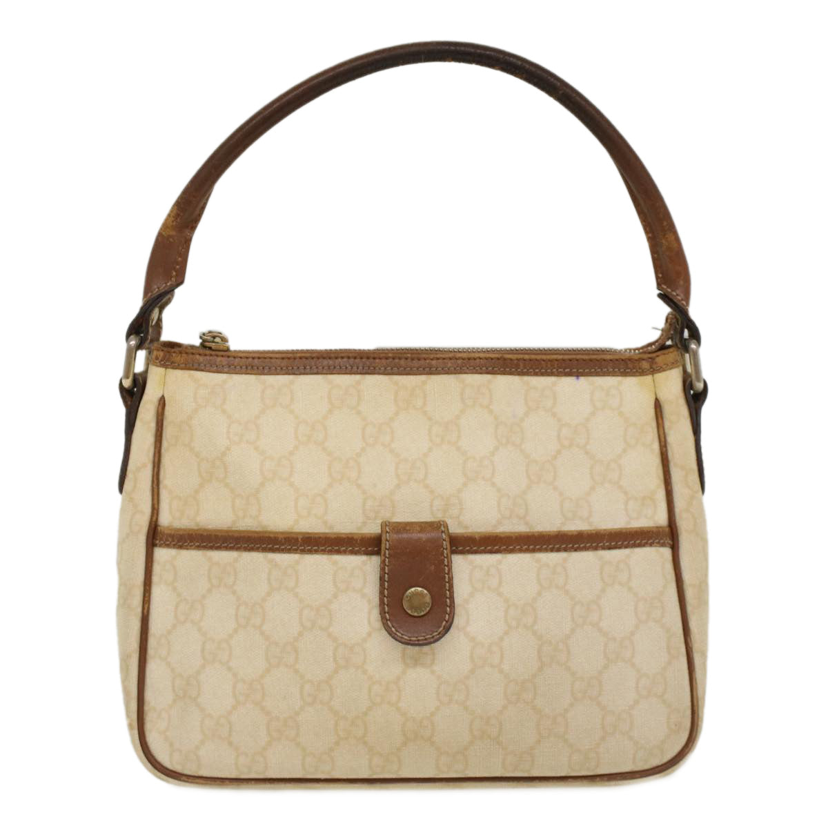 GUCCI GG Canvas Shoulder Bag PVC Leather White Brown Auth 53649