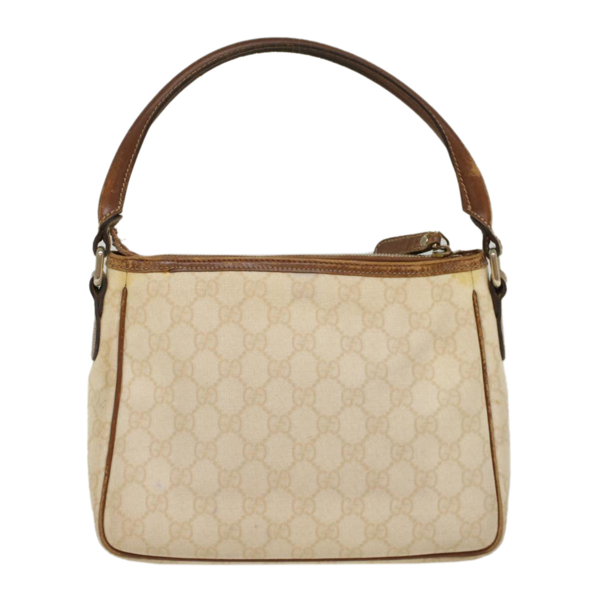 GUCCI GG Canvas Shoulder Bag PVC Leather White Brown Auth 53649