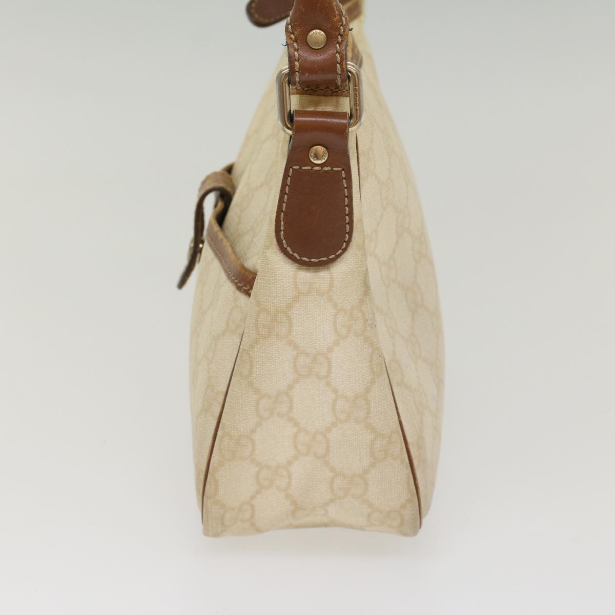 GUCCI GG Canvas Shoulder Bag PVC Leather White Brown Auth 53649