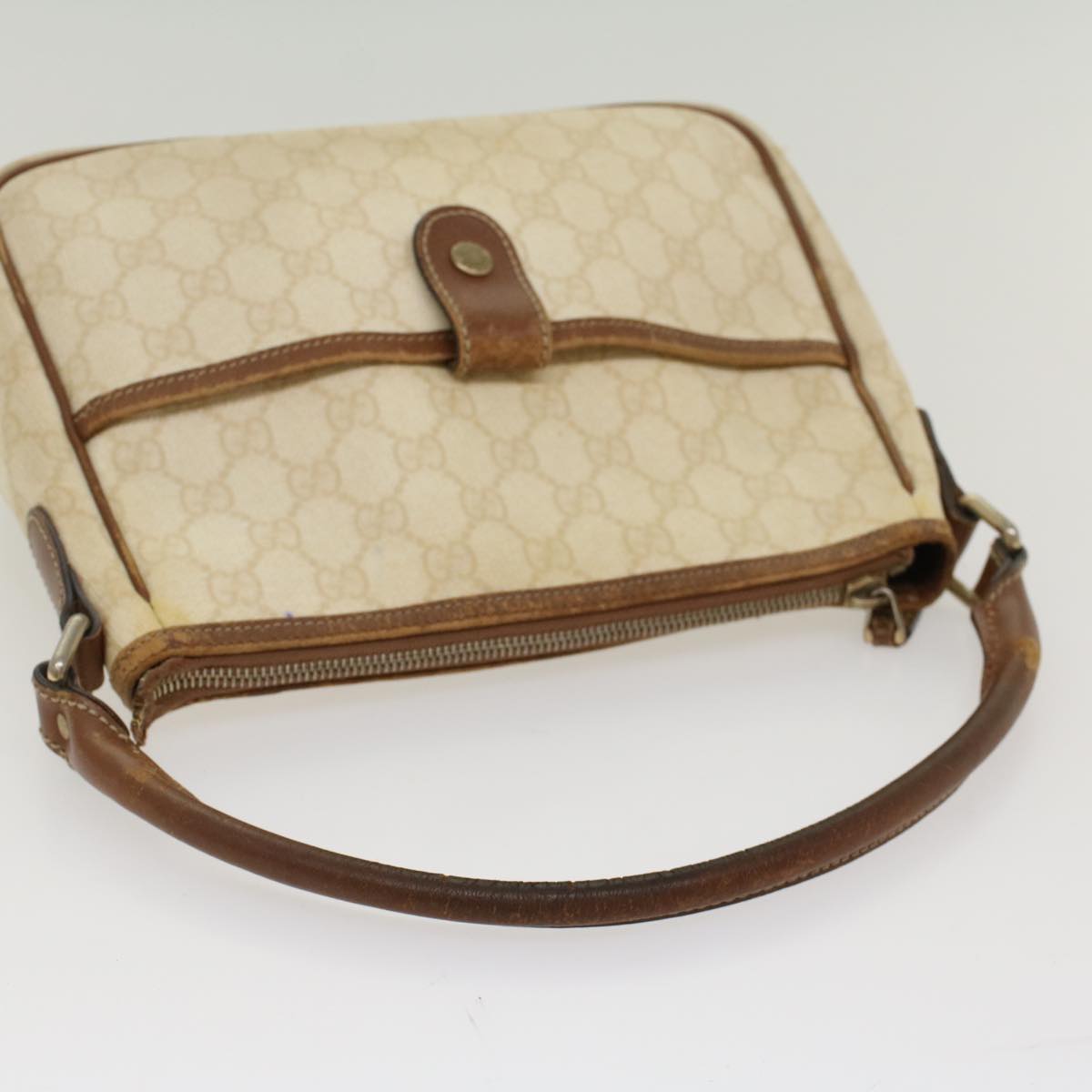 GUCCI GG Canvas Shoulder Bag PVC Leather White Brown Auth 53649