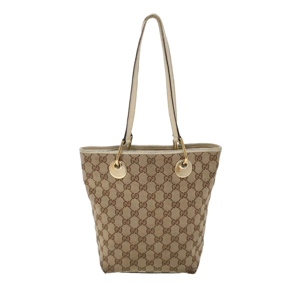 GUCCI GG Canvas Hand Bag Canvas Leather Beige White Auth 53654 - 0