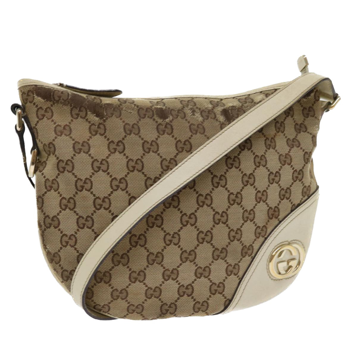 GUCCI GG Canvas Shoulder Bag Beige White Auth 53663