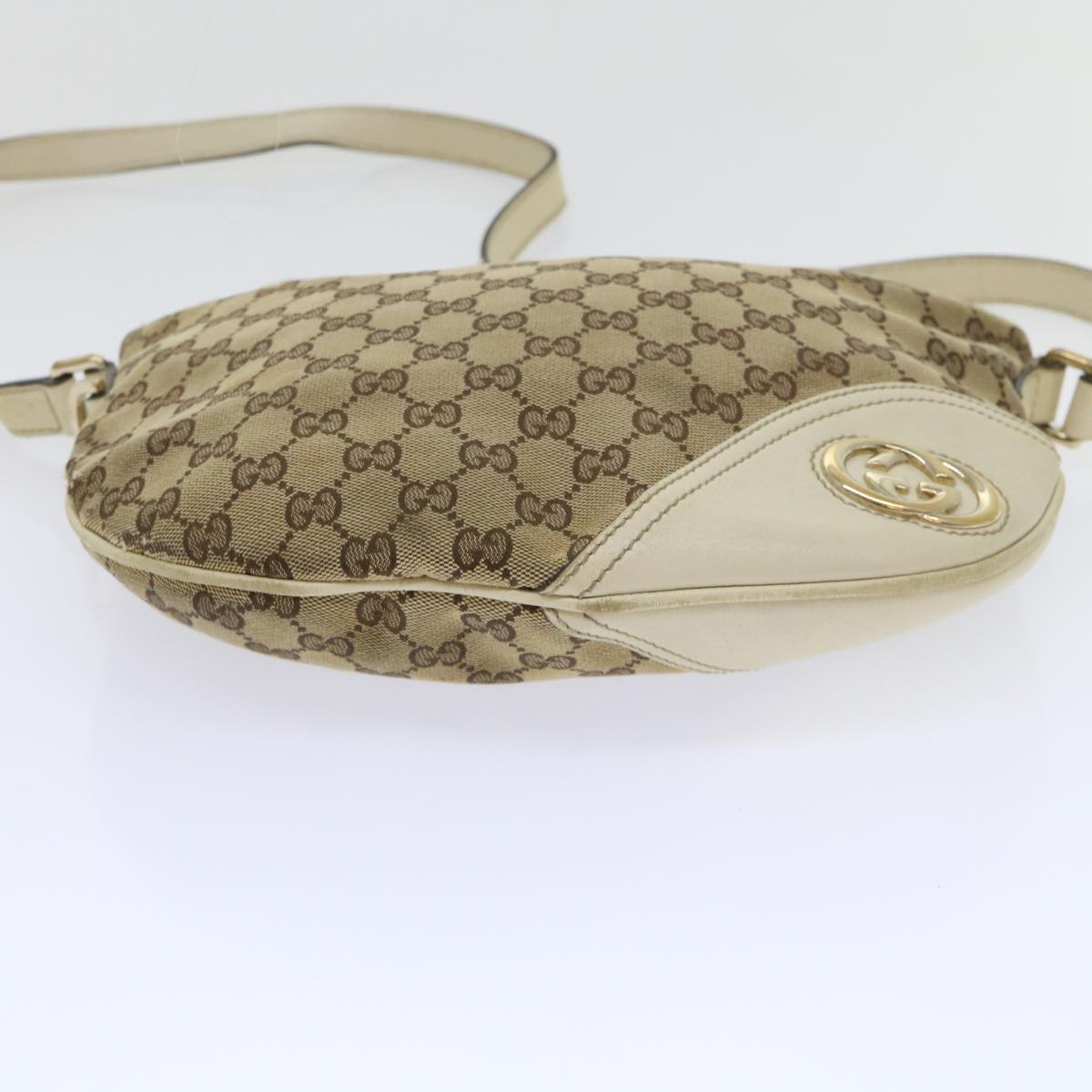 GUCCI GG Canvas Shoulder Bag Beige White Auth 53663