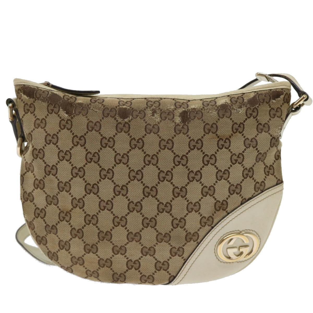 GUCCI GG Canvas Shoulder Bag Beige White Auth 53663