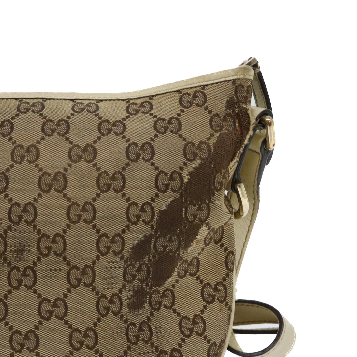 GUCCI GG Canvas Shoulder Bag Beige White Auth 53663