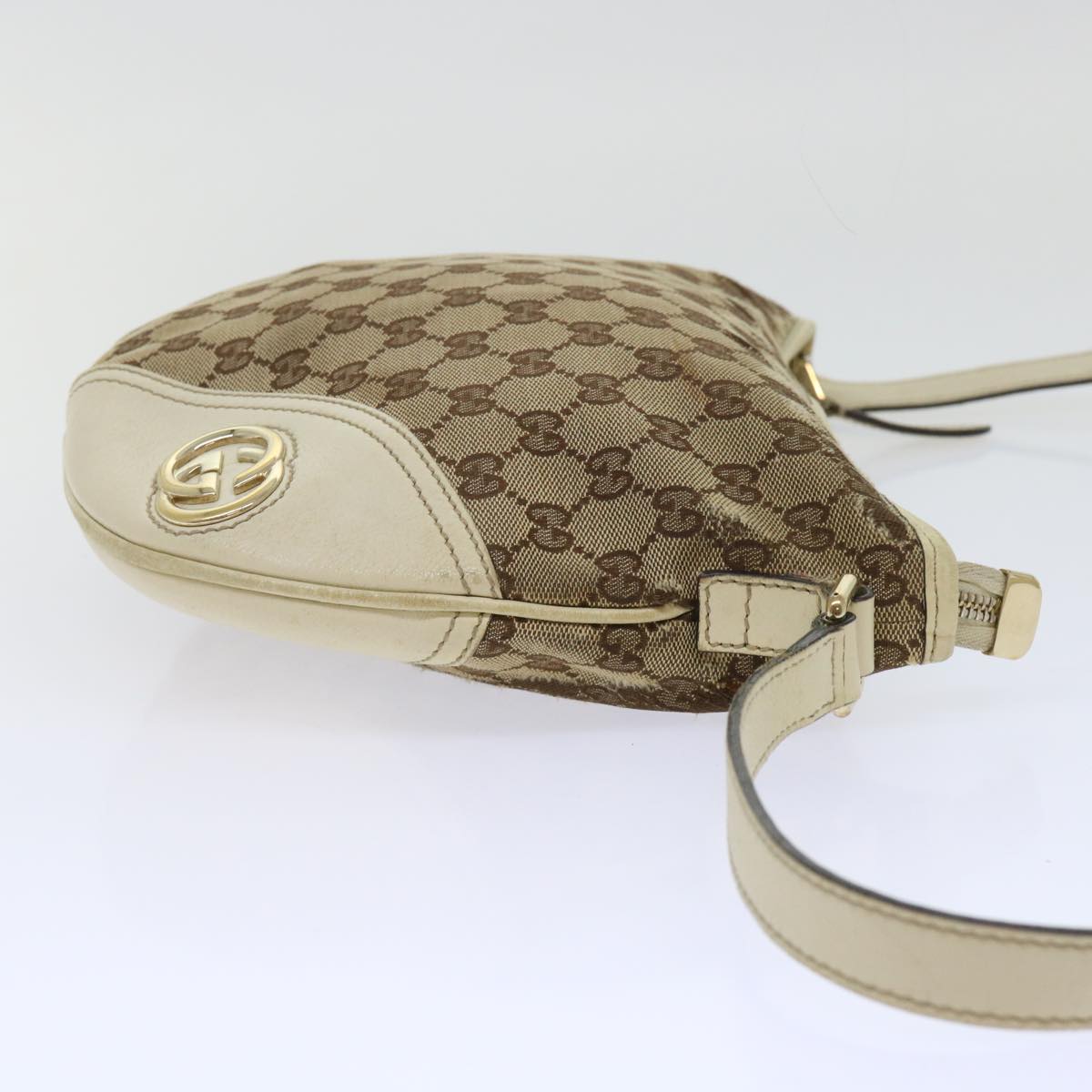 GUCCI GG Canvas Shoulder Bag Beige White Auth 53663