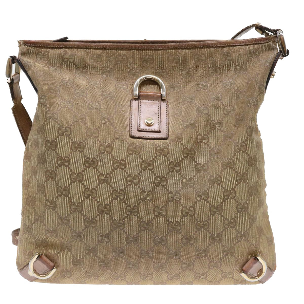 GUCCI GG Canvas Shoulder Bag Gold Auth 53664