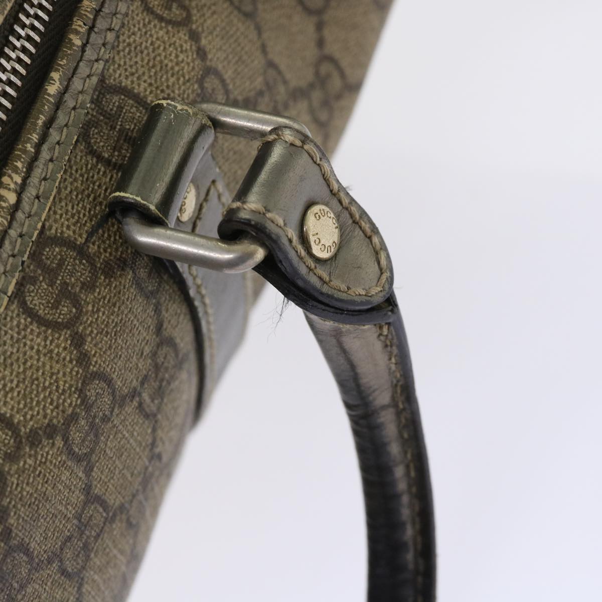 GUCCI GG Canvas Hand Bag PVC Leather Beige Auth 53685