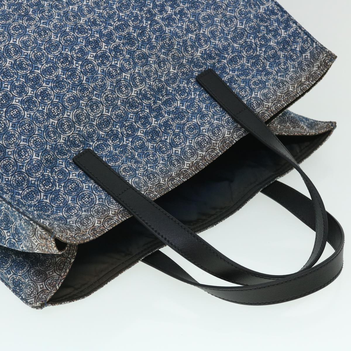 PRADA Tote Bag Nylon Leather Blue White Auth 53703