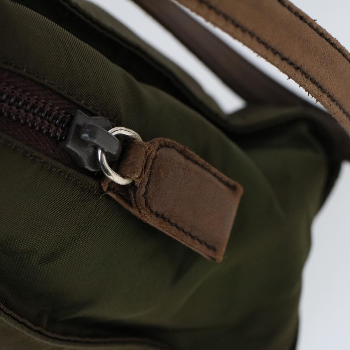 PRADA Shoulder Bag Nylon Leather Khaki Auth 53705