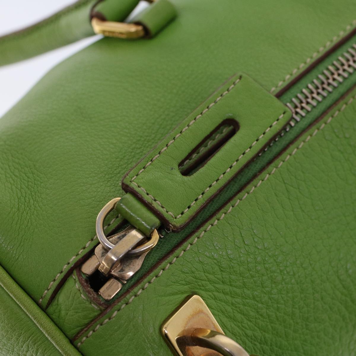 PRADA Hand Bag Leather Green Auth 53715