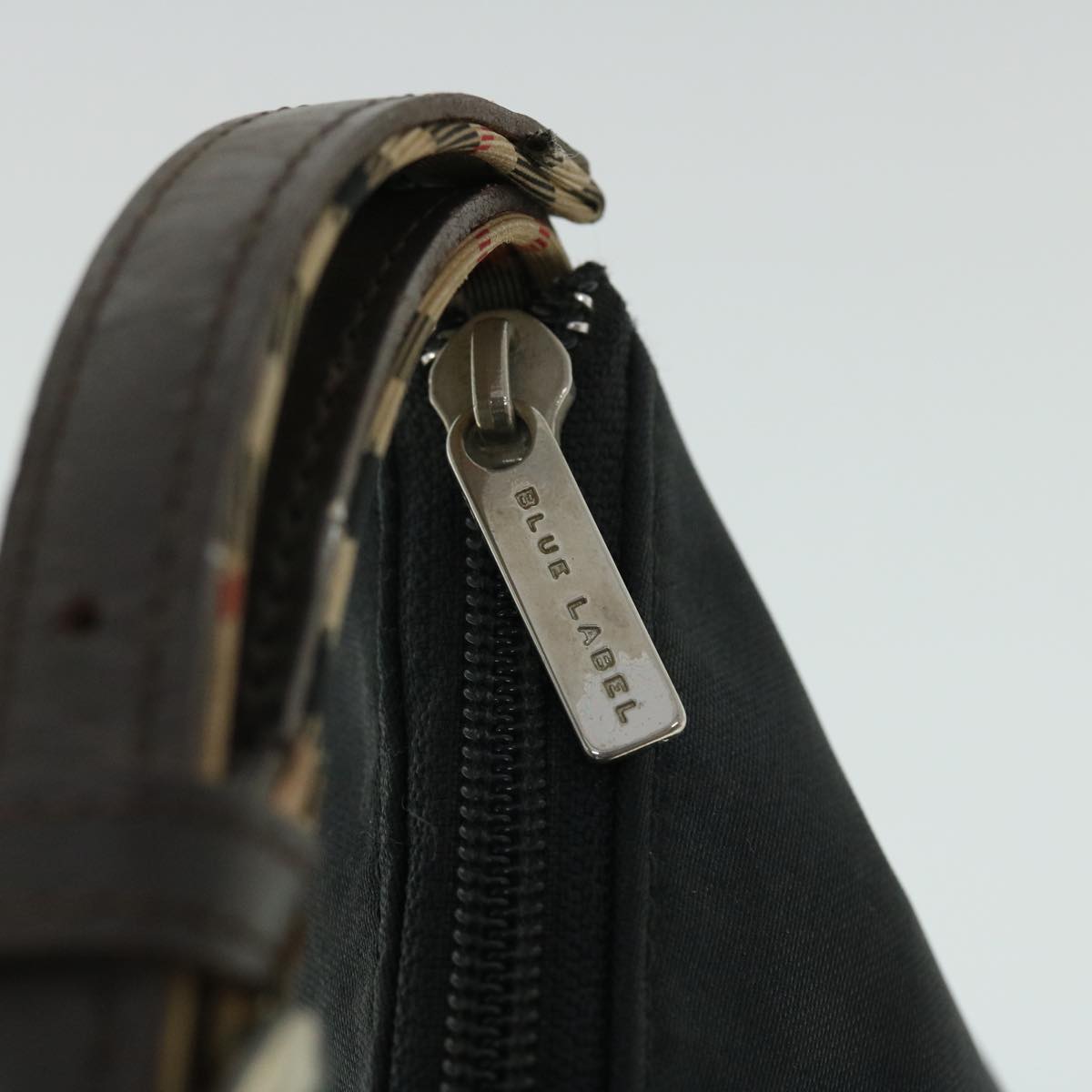 Burberrys Nova Check Blue Label Shoulder Bag Nylon Leather Black Auth 53720