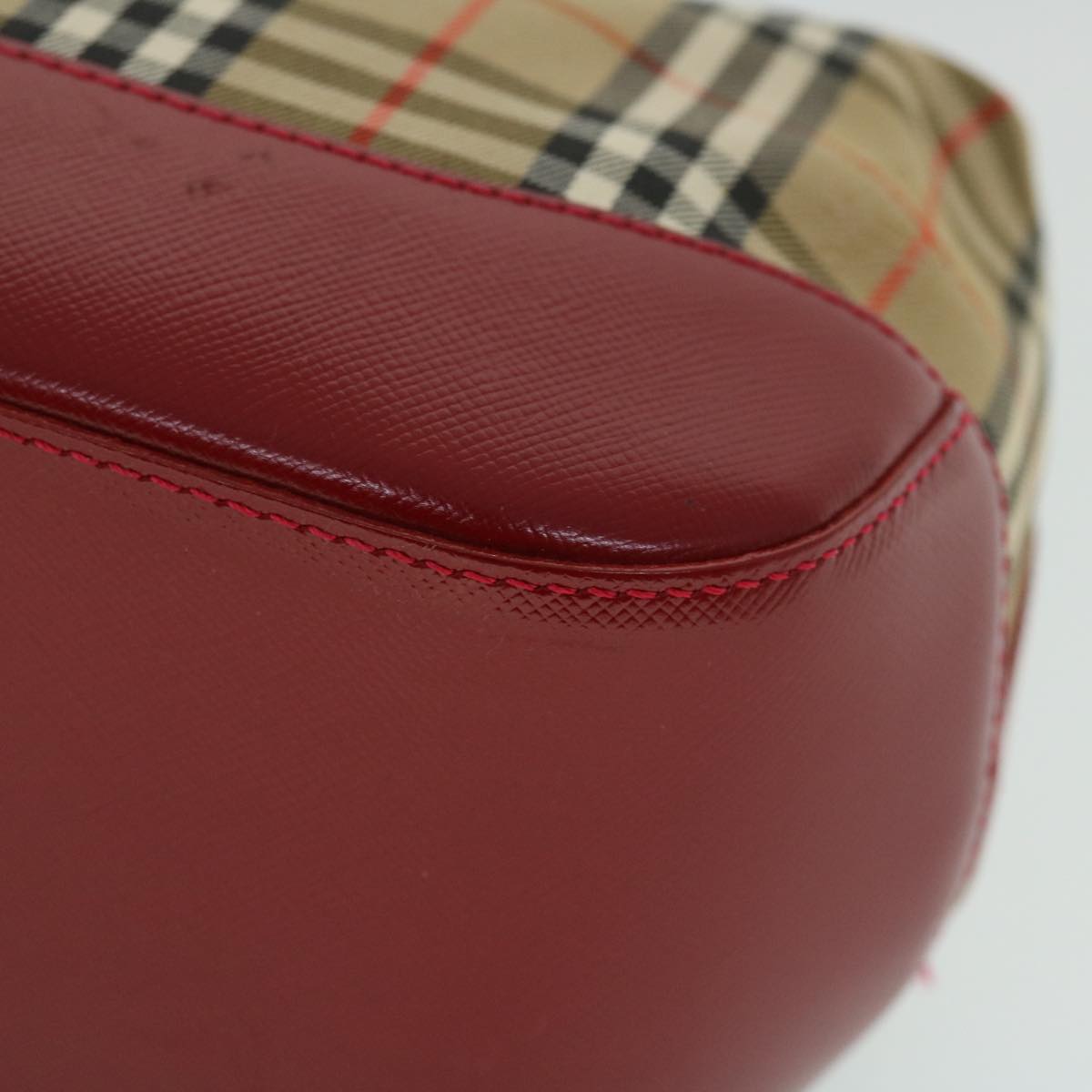 BURBERRY Nova Check Shoulder Bag Canvas Beige Red Auth 53724