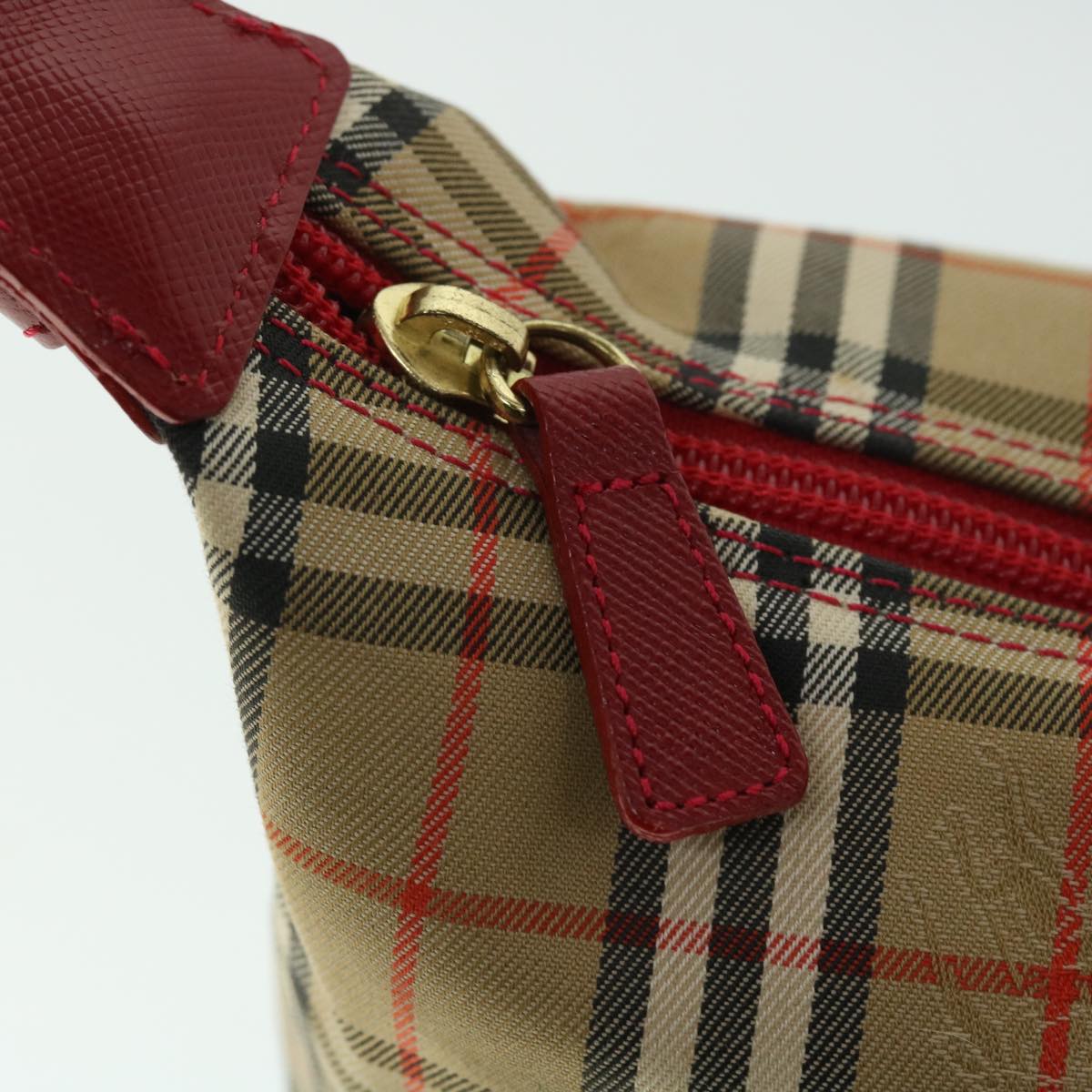 BURBERRY Nova Check Shoulder Bag Canvas Beige Red Auth 53724