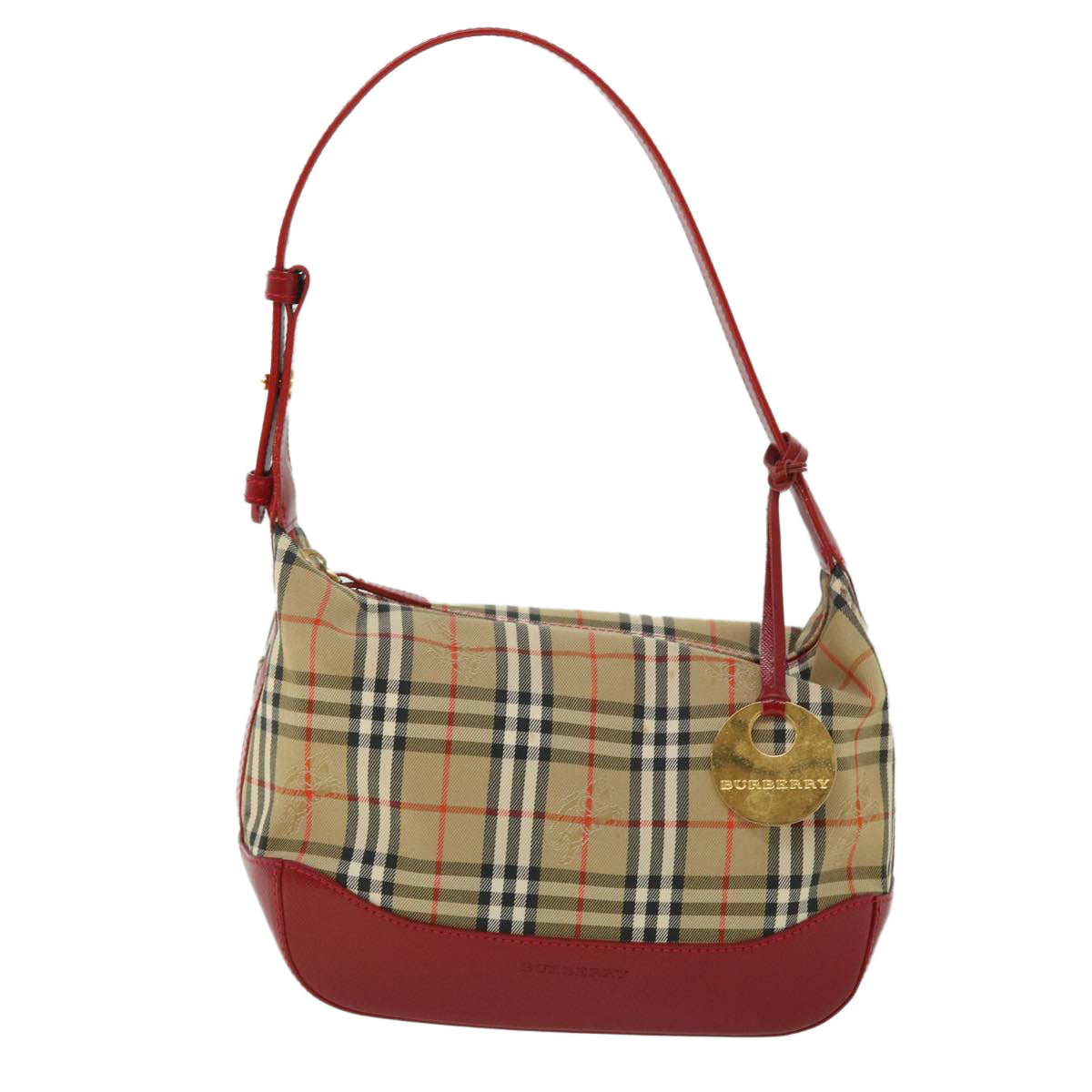 BURBERRY Nova Check Shoulder Bag Canvas Beige Red Auth 53724