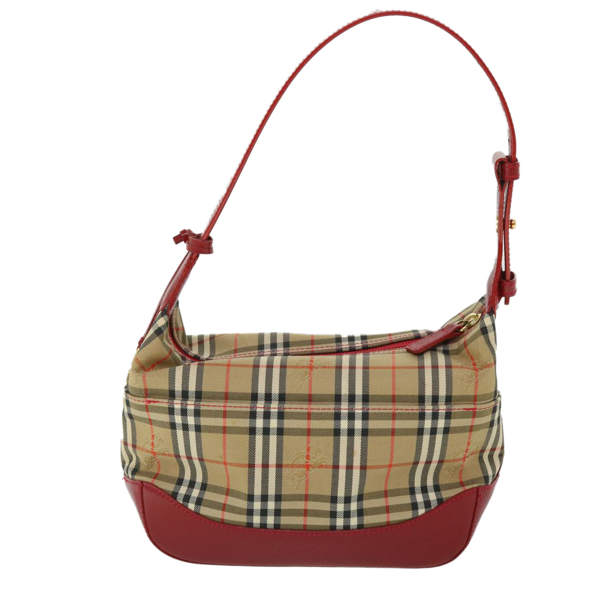 BURBERRY Nova Check Shoulder Bag Canvas Beige Red Auth 53724