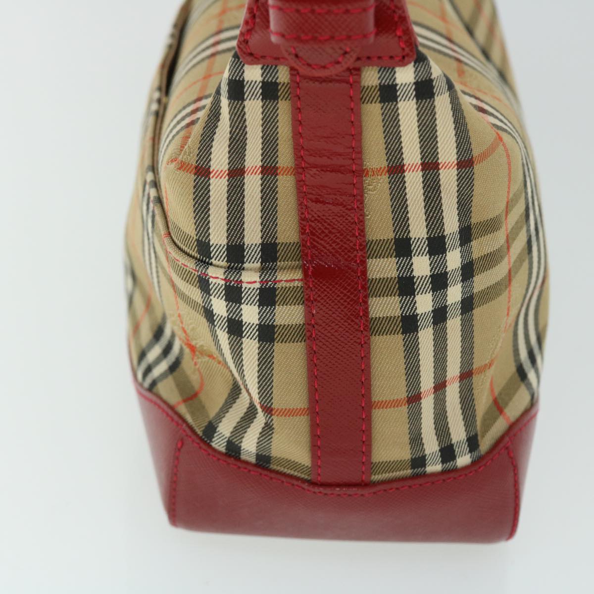 BURBERRY Nova Check Shoulder Bag Canvas Beige Red Auth 53724