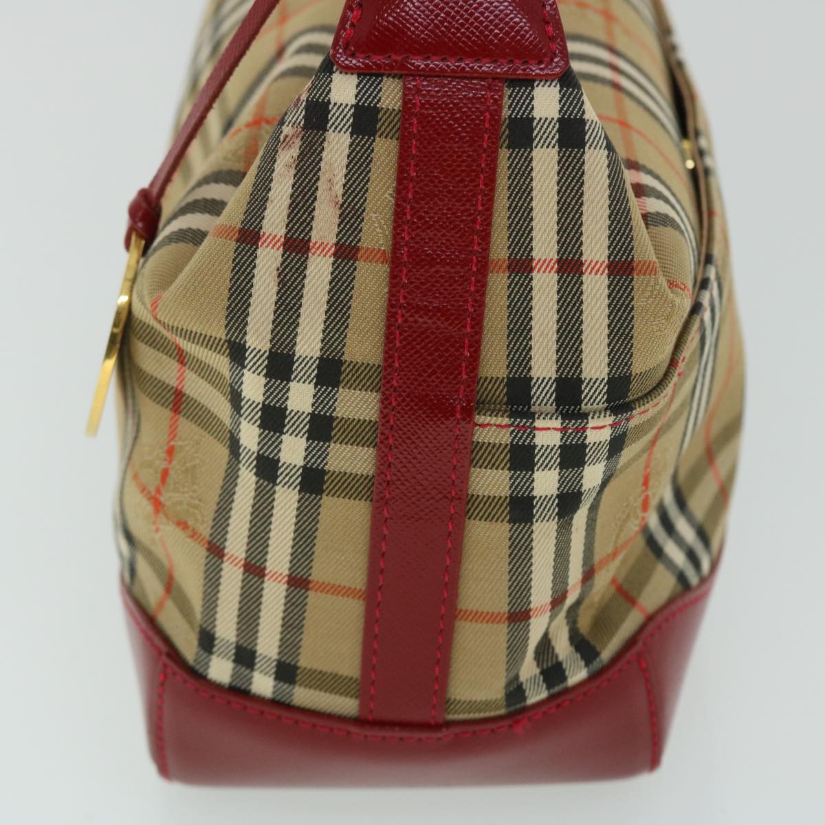 BURBERRY Nova Check Shoulder Bag Canvas Beige Red Auth 53724