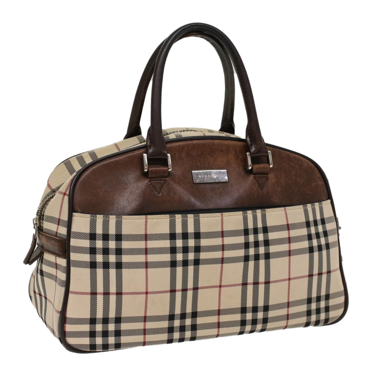 BURBERRY Nova Check Hand Bag Nylon Leather Beige Brown Auth 53726