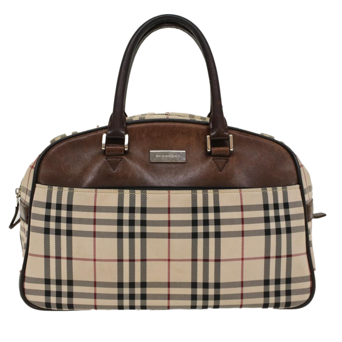 BURBERRY Nova Check Hand Bag Nylon Leather Beige Brown Auth 53726