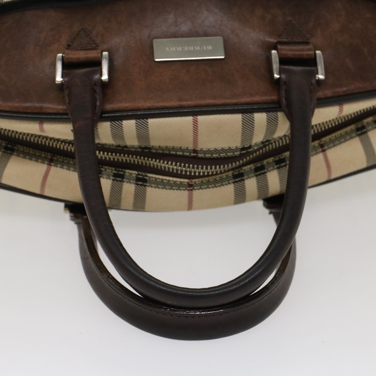 BURBERRY Nova Check Hand Bag Nylon Leather Beige Brown Auth 53726